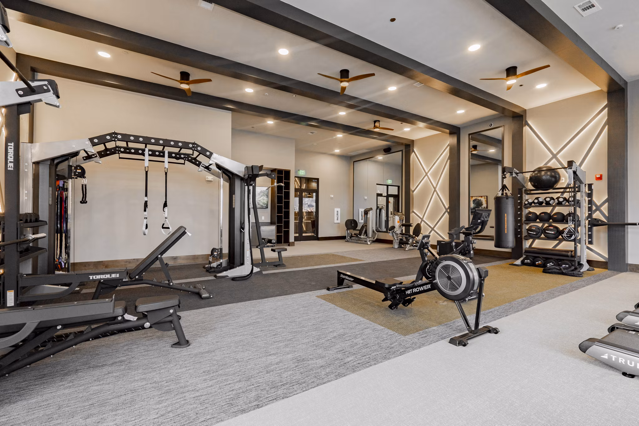 State-of-the-art fitness center with modern equipment at The Lyric at Keller Center Stage Apartments in Chicago
