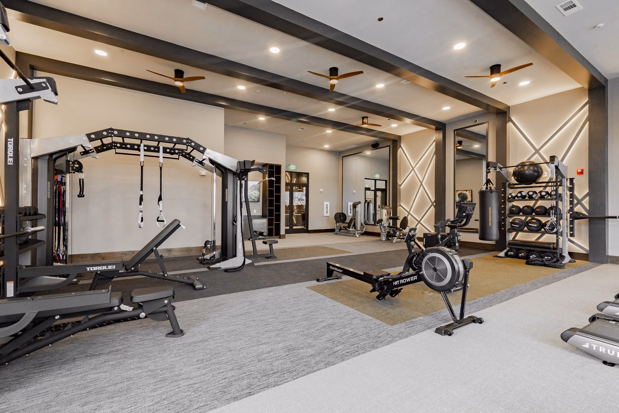 State-of-the-art fitness center with modern equipment at The Lyric at Keller Center Stage Apartments in Chicago