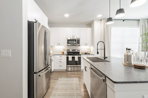 Modern kitchen with stainless steel appliances at Lenox Reserve Apartments