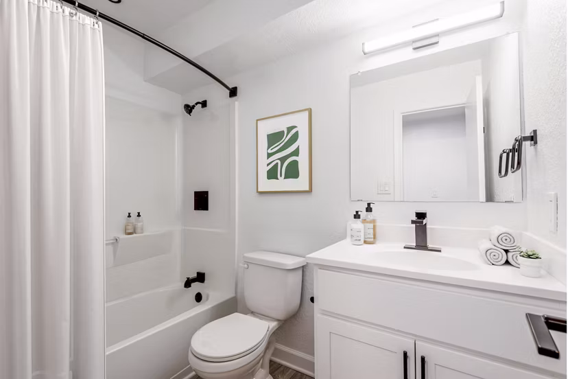 Luxurious bathroom featuring modern fixtures and elegant design in North Hill Apartments