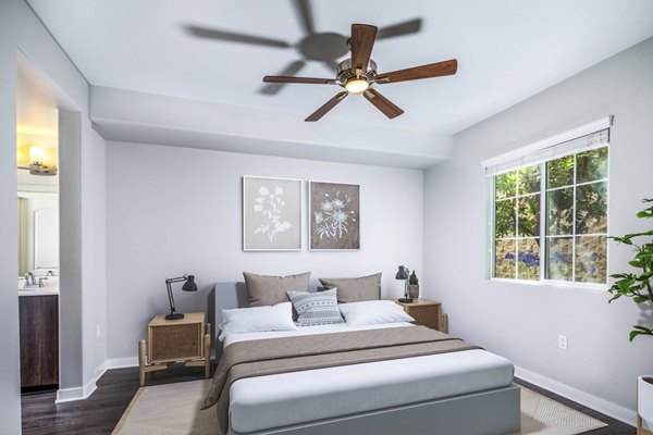 Cozy bedroom featuring modern design at Lakeview 88 Apartments with luxury amenities in a serene setting