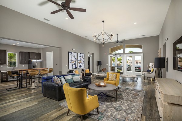 Clubhouse with modern seating and fireplace at Lakeview 88 Apartments