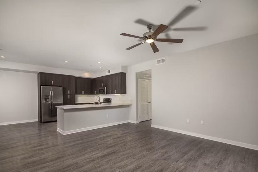Modern kitchen with stainless steel appliances in Lakeview 88 Apartments