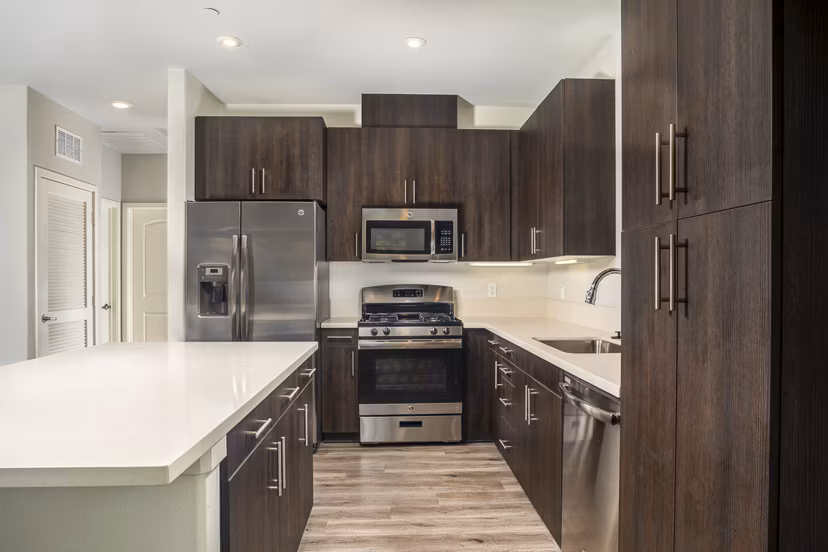 Modern kitchen with stainless steel appliances at Lakeview 88 Apartments