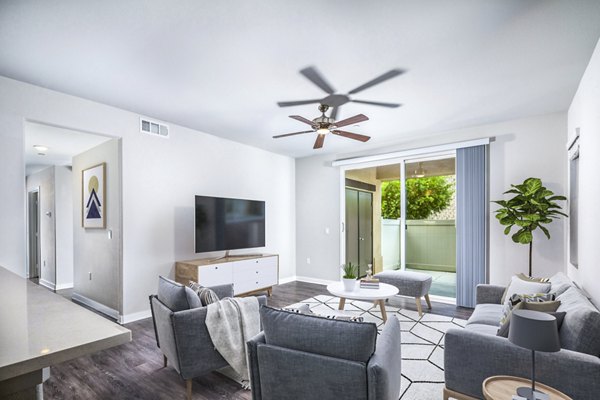 Spacious living room with modern decor at Lakeview 88 Apartments