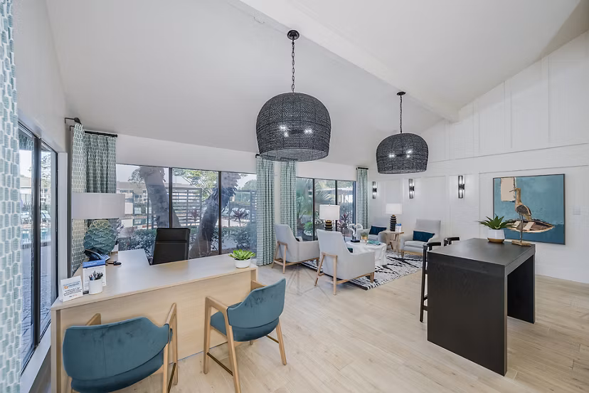 Clubhouse with modern furnishings and cozy seating areas at Lake Pointe Apartments