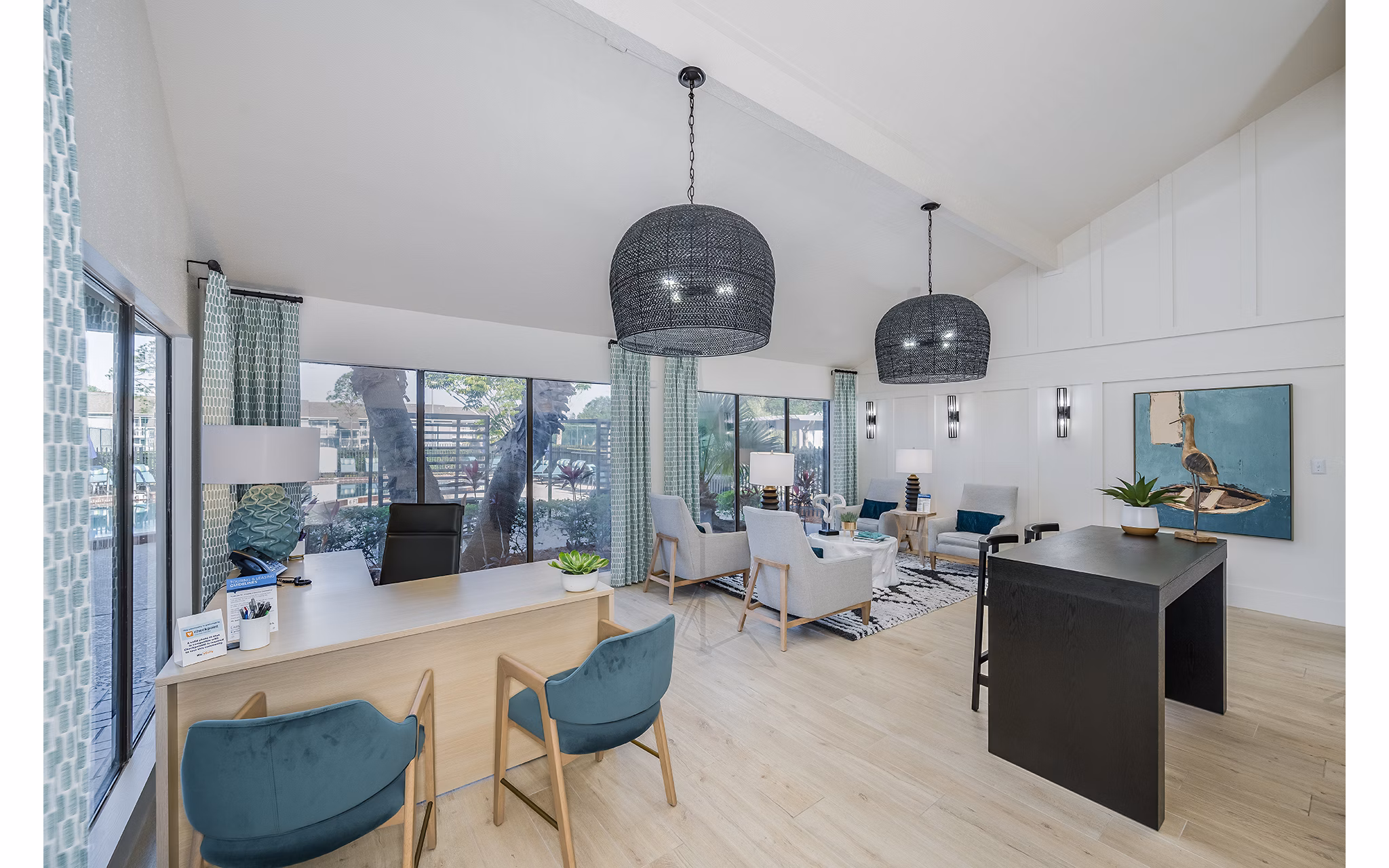 Clubhouse with modern furnishings and cozy seating areas at Lake Pointe Apartments