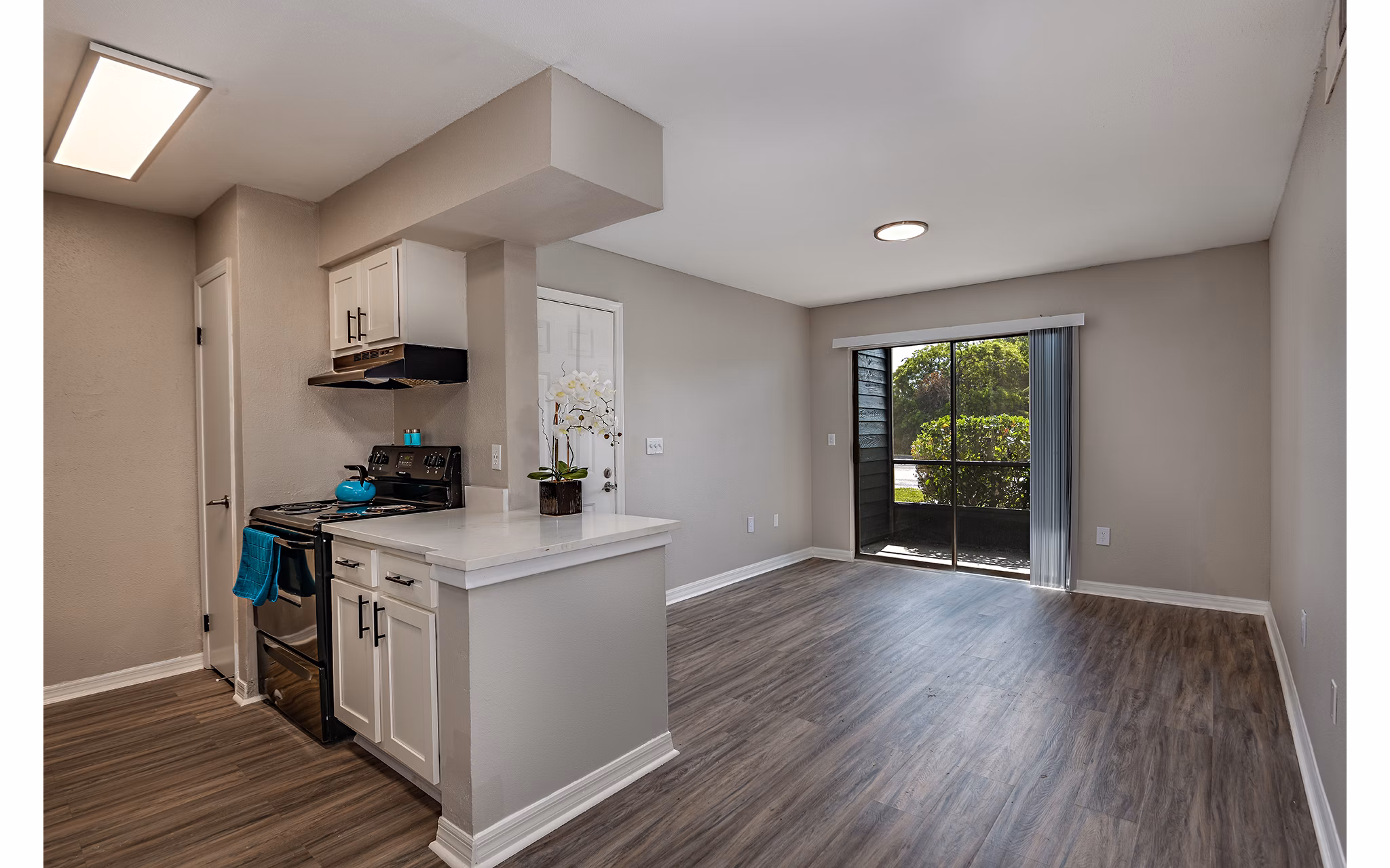Spacious modern kitchen with stainless steel appliances at Lake Pointe Apartments