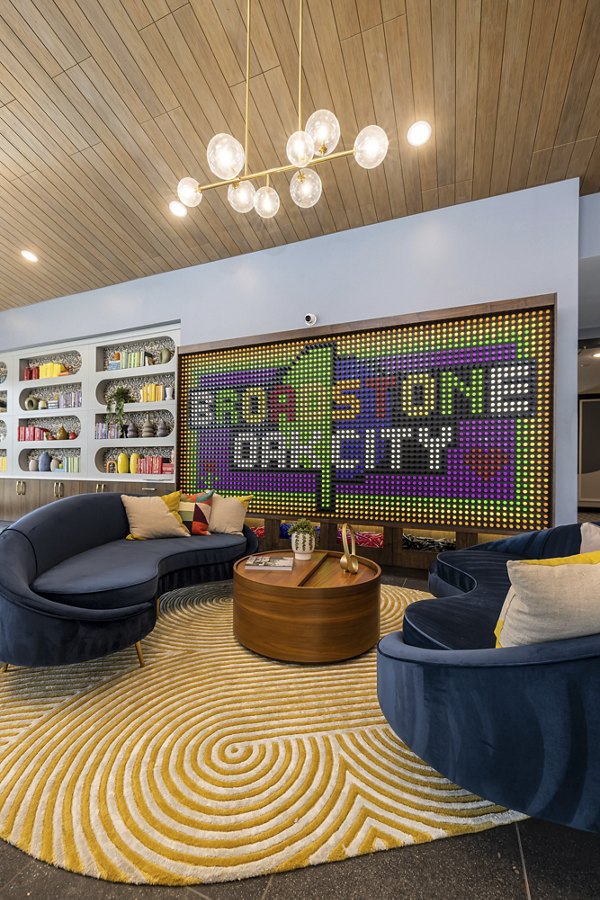 Chic clubhouse with modern furnishings at Broadstone Oak City Apartments, perfect for relaxation and socializing