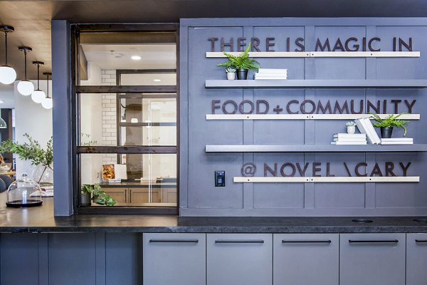 Stylish clubhouse lobby featuring modern seating and decor at Novel Cary Apartments