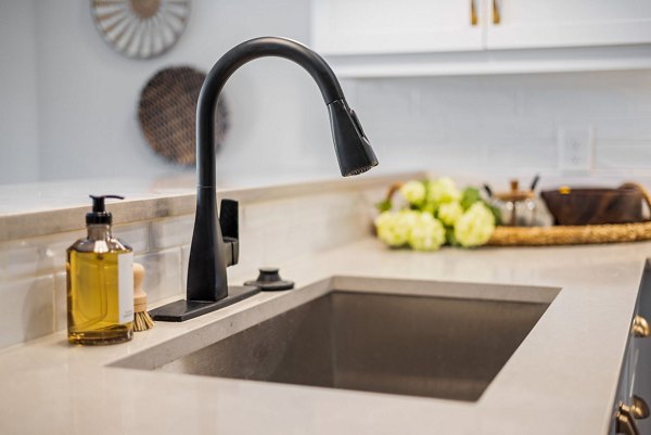 Modern kitchen featuring sleek countertops and stainless steel appliances at The Pace at Holding Village Apartments