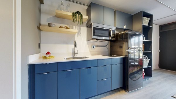 Sleek kitchen with modern appliances at River Roost Apartments, a Greystar luxury community