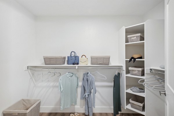 Spacious bedroom with walk-in closet at Overture North Scottsdale luxury apartments