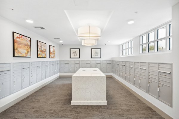 Clubhouse mail room with modern design elements at Overture North Scottsdale Apartments, offering convenience and style for residents