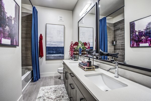 Bathroom with sleek fixtures and modern design at Bluffs at Midway Hollow Apartments
