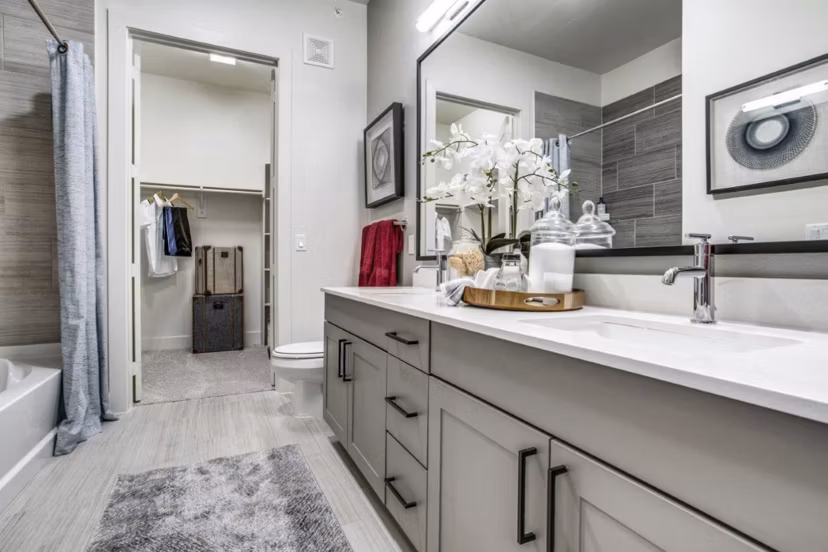 Bathroom featuring elegant fixtures and modern design at Bluffs at Midway Hollow Apartments