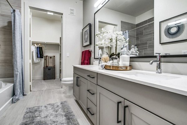 Bathroom featuring elegant fixtures and modern design at Bluffs at Midway Hollow Apartments