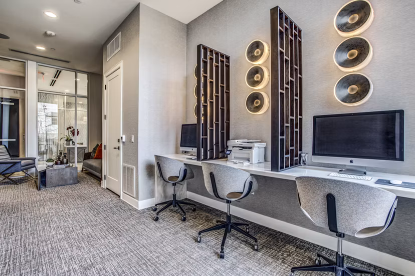 Elegant clubhouse with modern dÃ©cor at Bluffs at Midway Hollow Apartments
