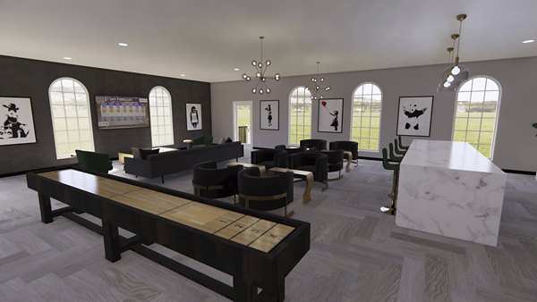 Elegant clubhouse at The Lumiere Apartments featuring modern design and cozy seating areas