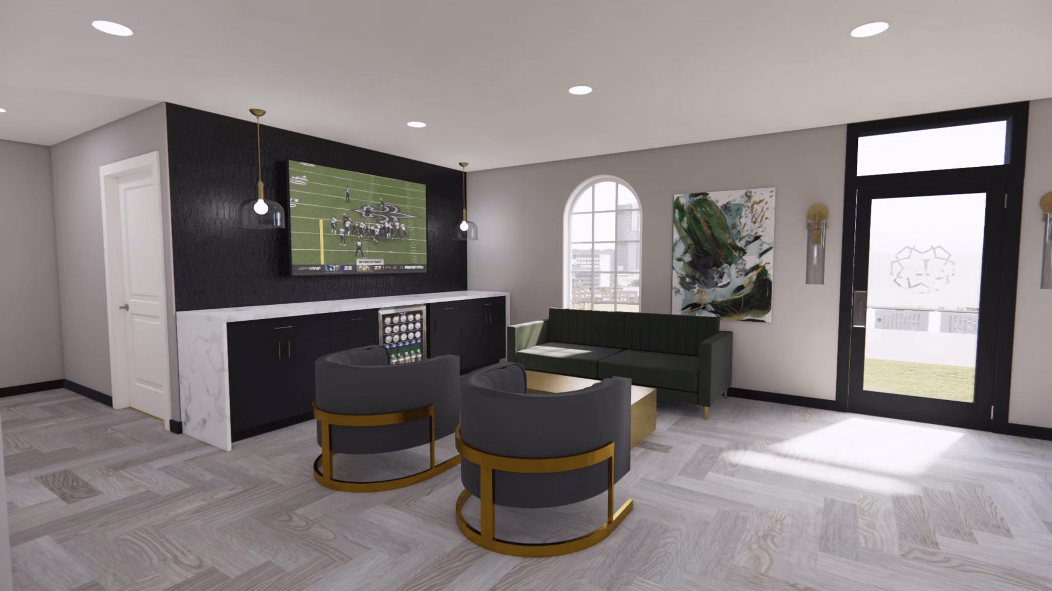 Elegant clubhouse with modern furnishings at The Lumiere Apartments, perfect for gatherings and social events in a luxury living environment