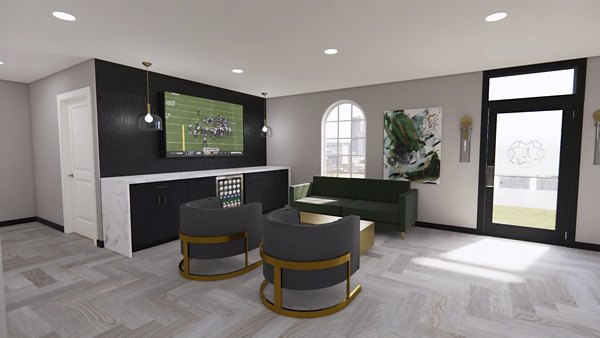 Elegant clubhouse with modern furnishings at The Lumiere Apartments, perfect for gatherings and social events in a luxury living environment