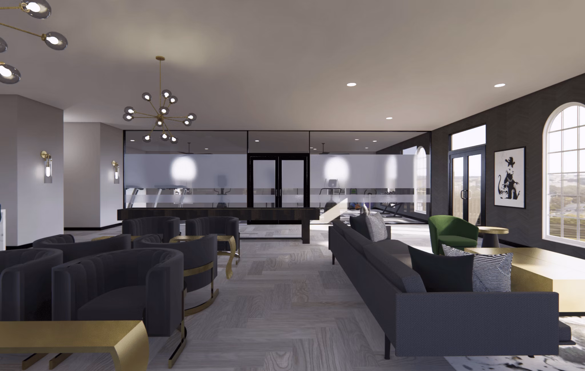 Elegant clubhouse featuring modern decor at The Lumiere Apartments