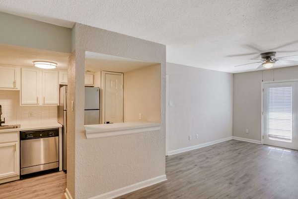 Modern kitchen with stainless steel appliances in The Lumiere Apartments, Metairie, LA