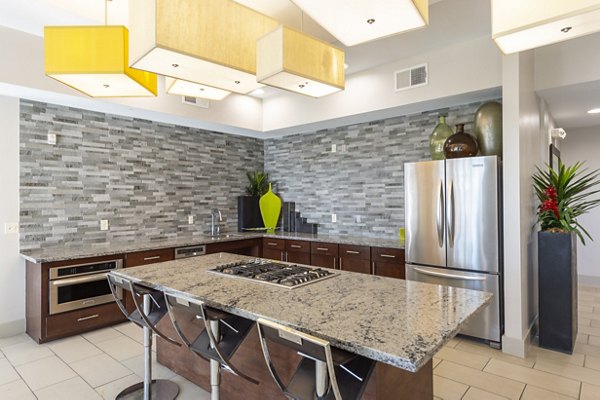 Clubhouse with modern design and seating at Regard at Med Center Apartments