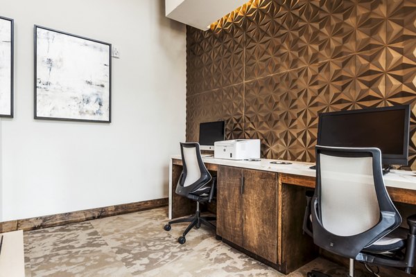 Clubhouse featuring modern business center at Tribute at the Rim Apartments
