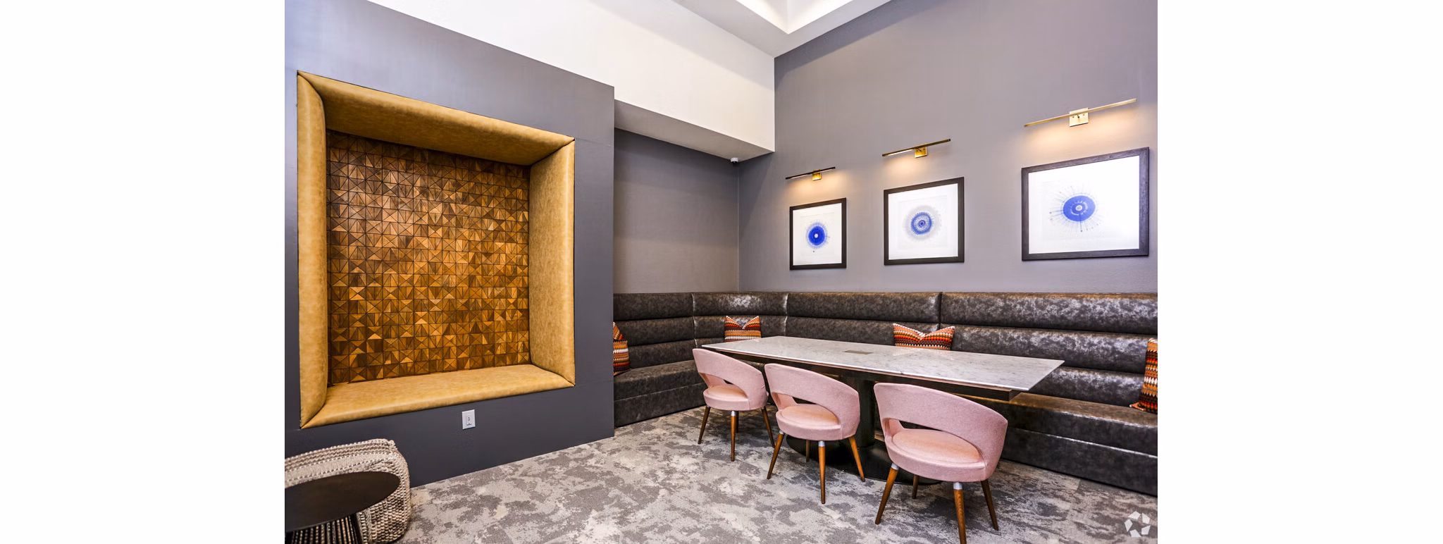 Modern clubhouse with stylish seating and pool table at TruNorth at Bulverde Apartments