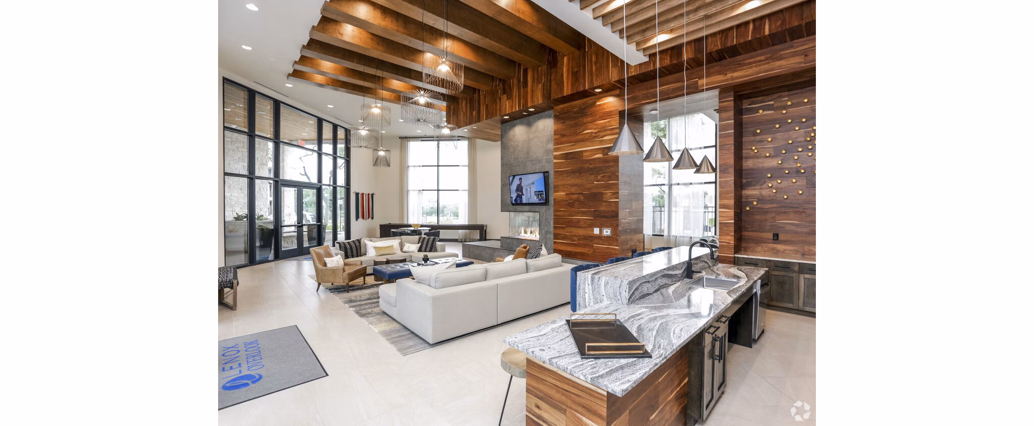 Clubhouse featuring modern design and cozy seating areas at TruNorth at Bulverde Apartments