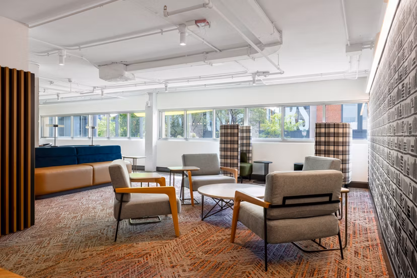 Clubhouse featuring modern design and social spaces at The Accolade on Chestnut Apartments