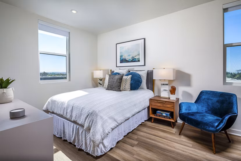 Luxurious bedroom with modern decor at Azul Chula Vista Apartments