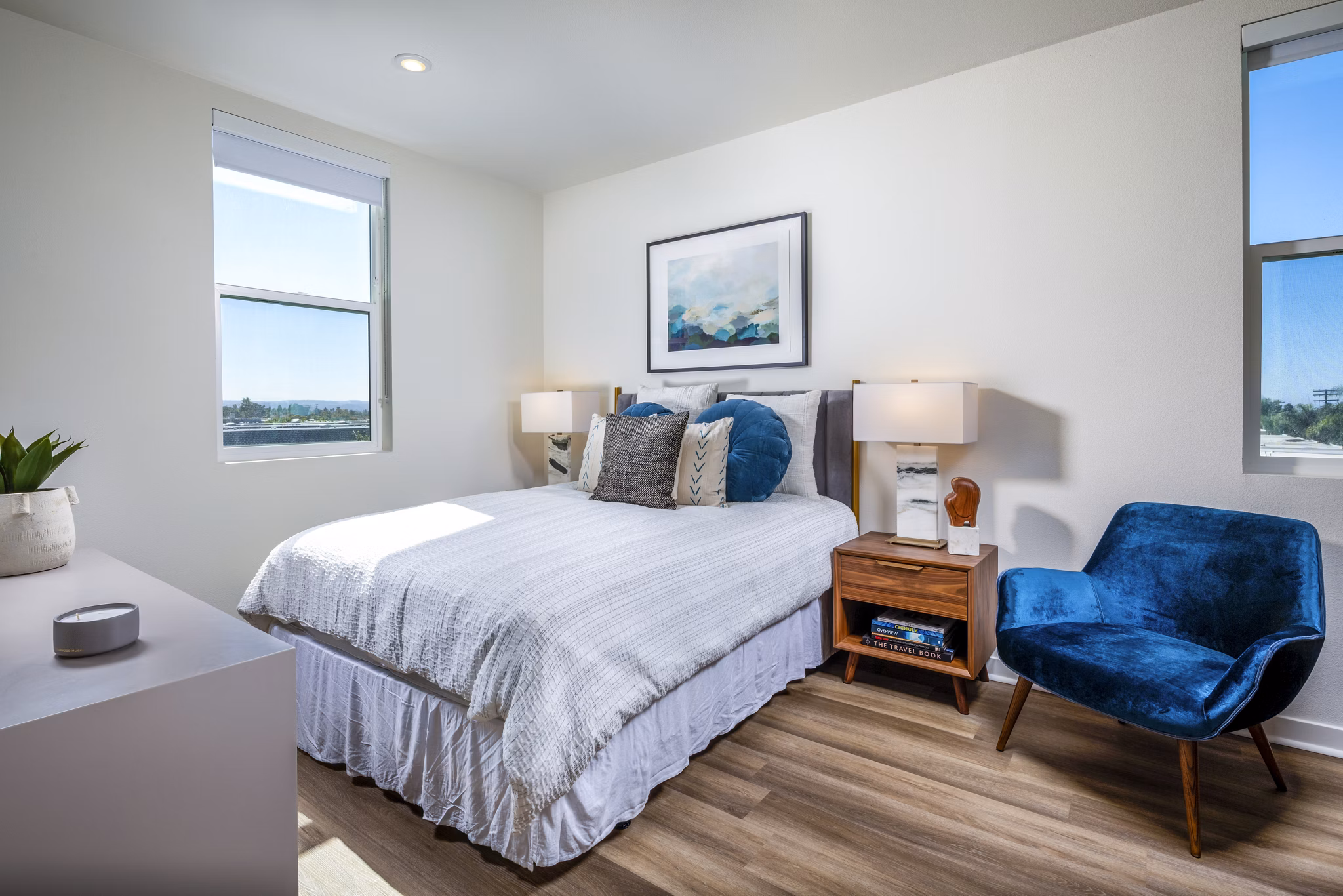 Luxurious bedroom with modern decor at Azul Chula Vista Apartments