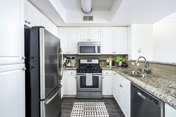 Gema Apartments: Modern kitchen with stainless steel appliances and granite countertops