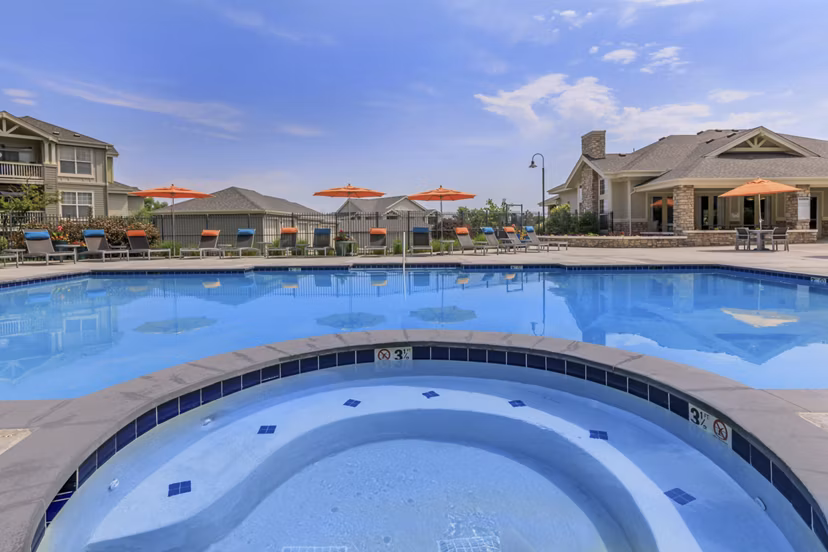 Resort-style pool at Links at Legacy Ridge Apartments offering luxurious relaxation and scenic views