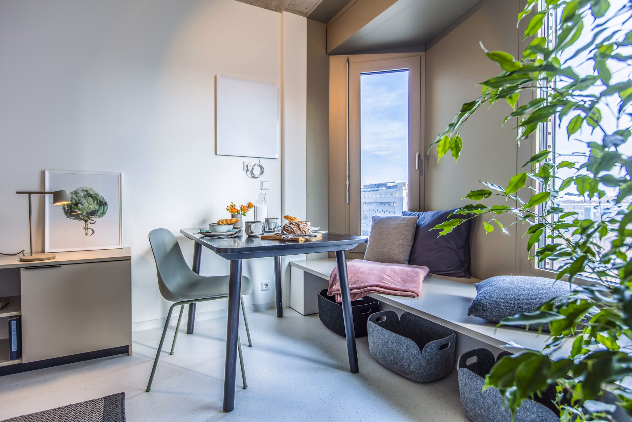 dining room at District Living Apartments