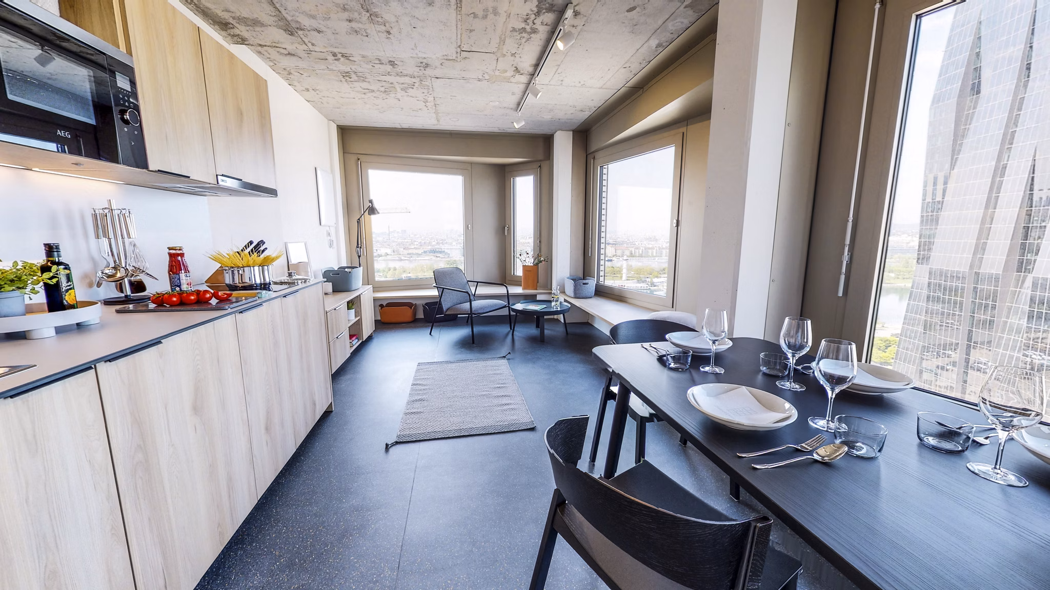 dining room at District Living Apartments