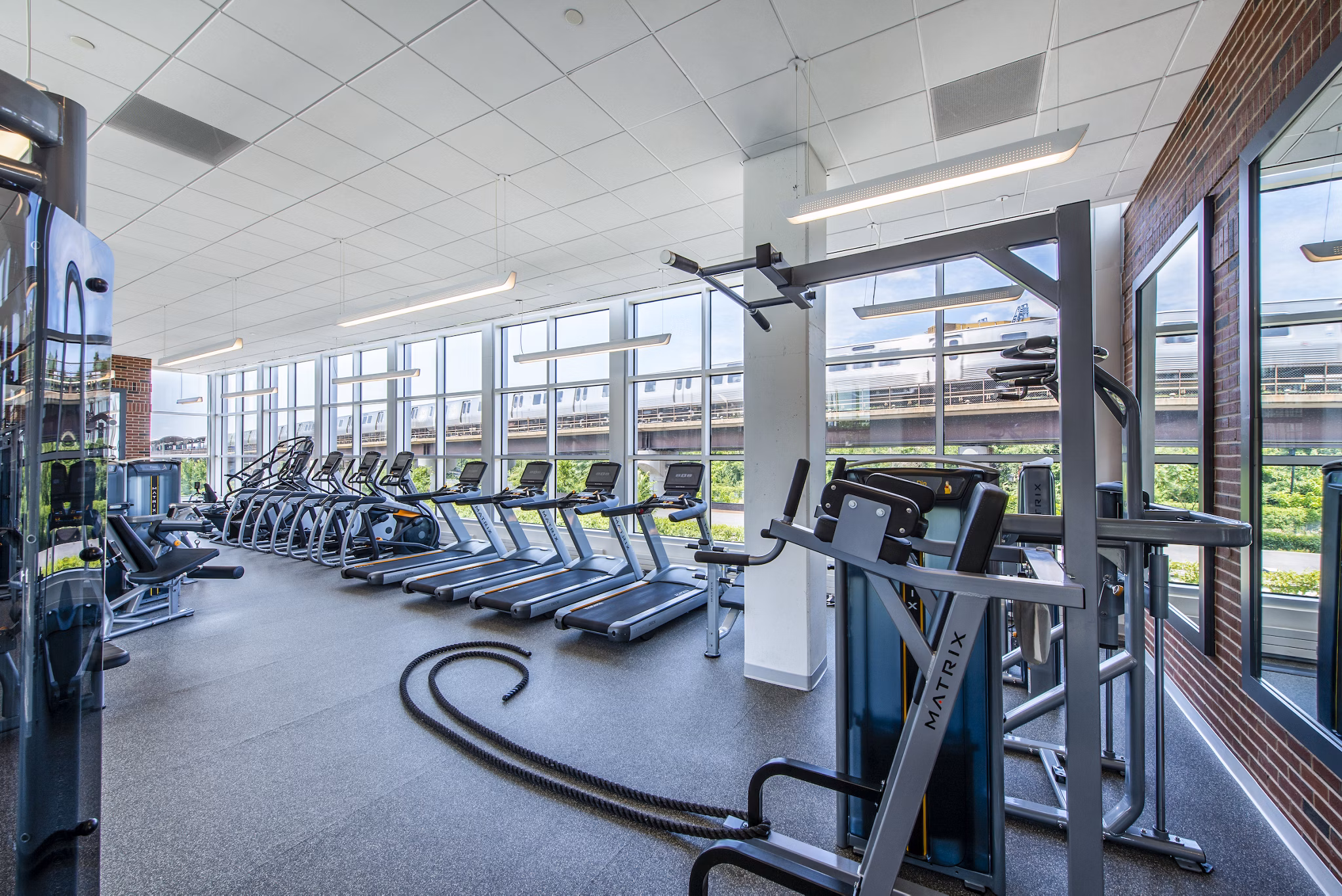 Fitness center with state-of-the-art equipment at Brookland Press Apartments, a Greystar community