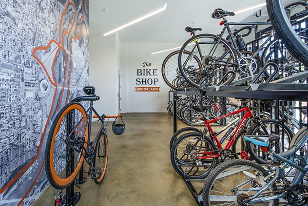 Secure bike storage facility at Brookland Press Apartments providing modern amenities for active residents