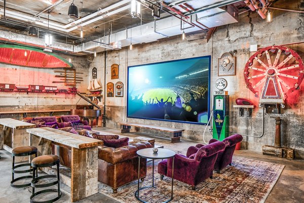 Clubhouse featuring modern design elements at Hecht Warehouse Apartments, a Greystar luxury apartment community