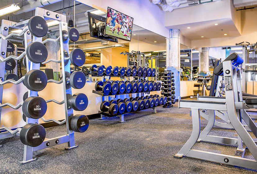 Fitness center with state-of-the-art equipment at Hecht Warehouse Apartments