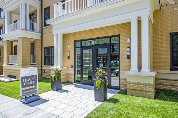 Modern clubhouse and inviting lobby at Willow & Maple Apartments, offering a luxurious community space