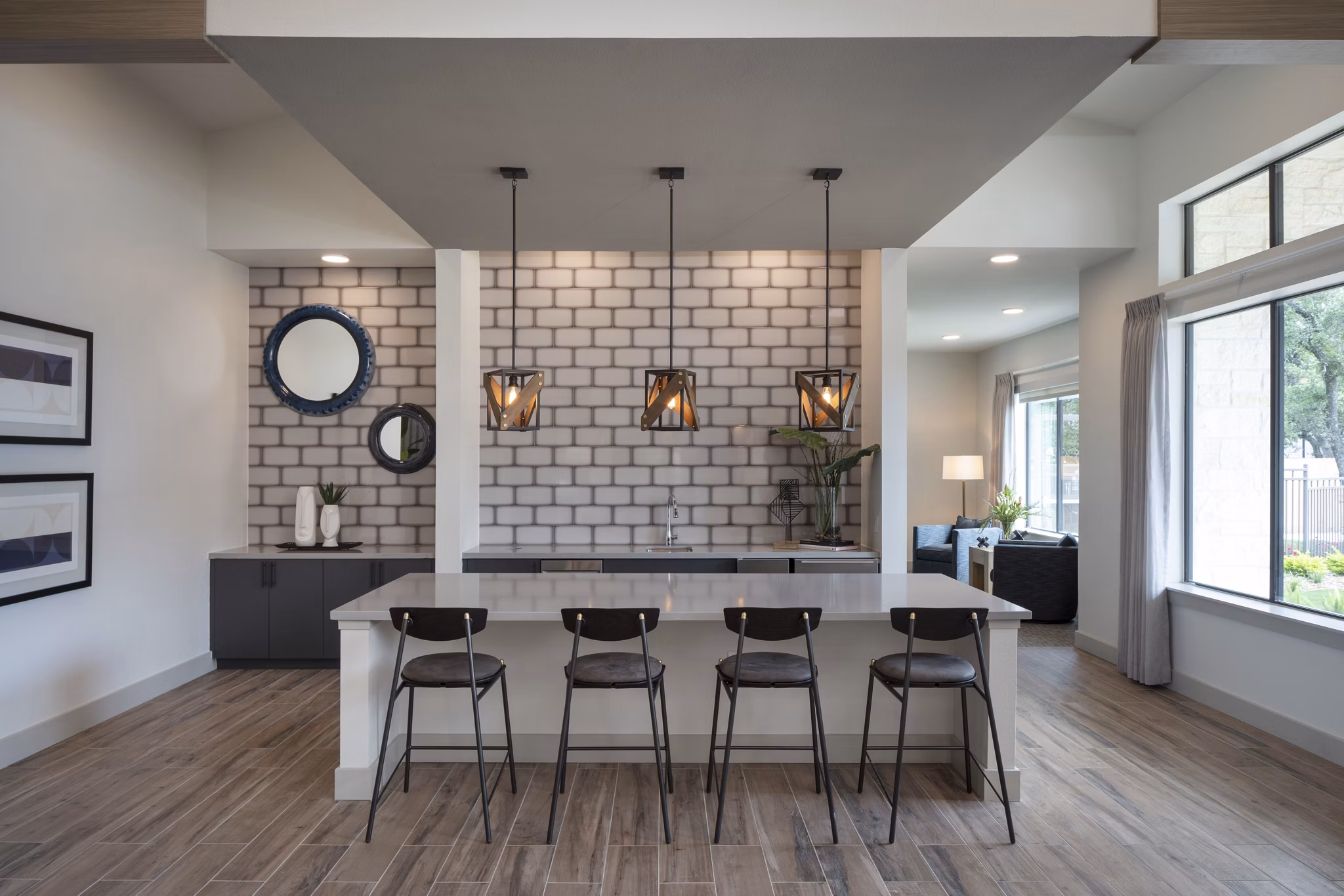 Modern clubhouse with leisure seating at Prose Westover Hills Apartments, ideal for relaxation and social gatherings
