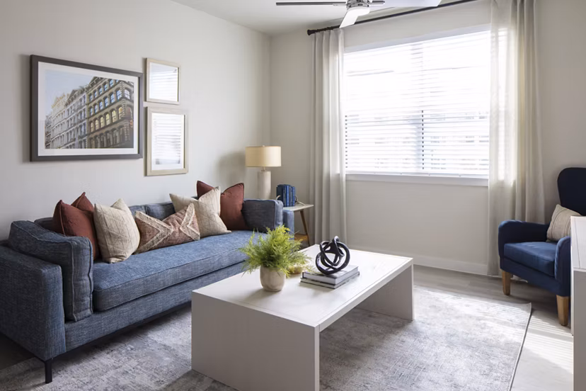 Spacious living room with modern decor in Prose Westover Hills Apartments