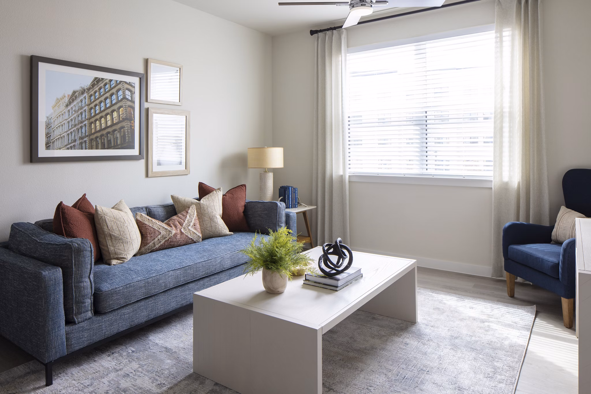 Spacious living room with modern decor in Prose Westover Hills Apartments