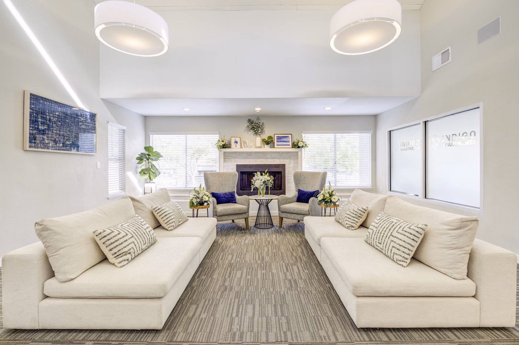Avana Vista Point: Stylish clubhouse with modern decor and ample seating for resident gatherings at luxury apartments