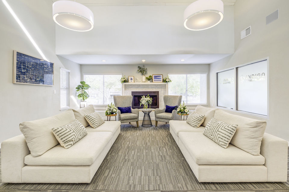 Avana Vista Point: Stylish clubhouse with modern decor and ample seating for resident gatherings at luxury apartments