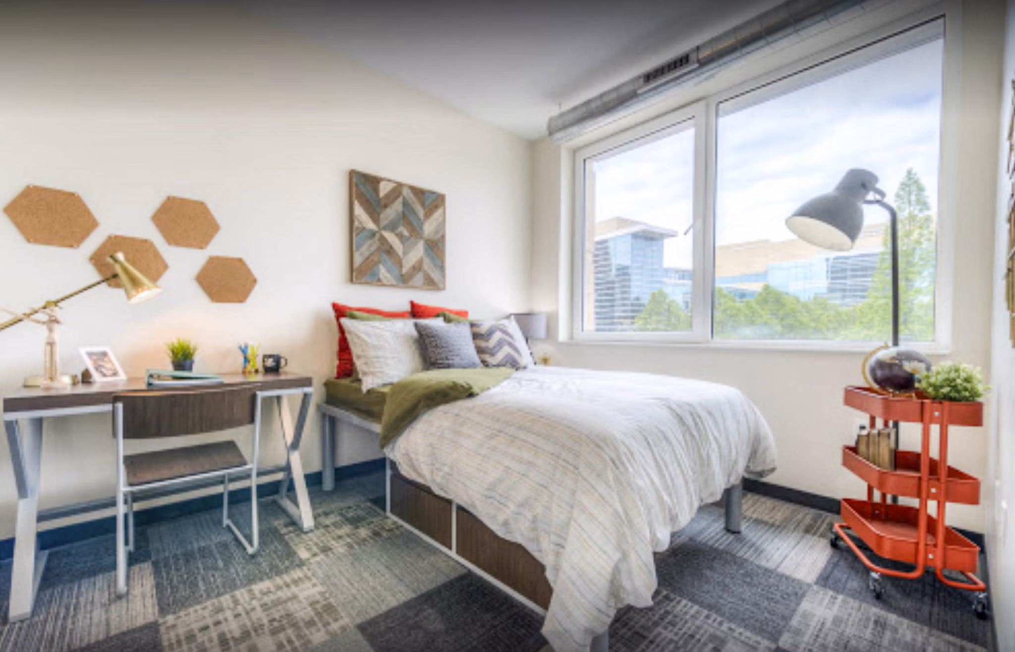 Modern bedroom with elegant decor at The Edge Apartments, showcasing luxury living and comfort for residents