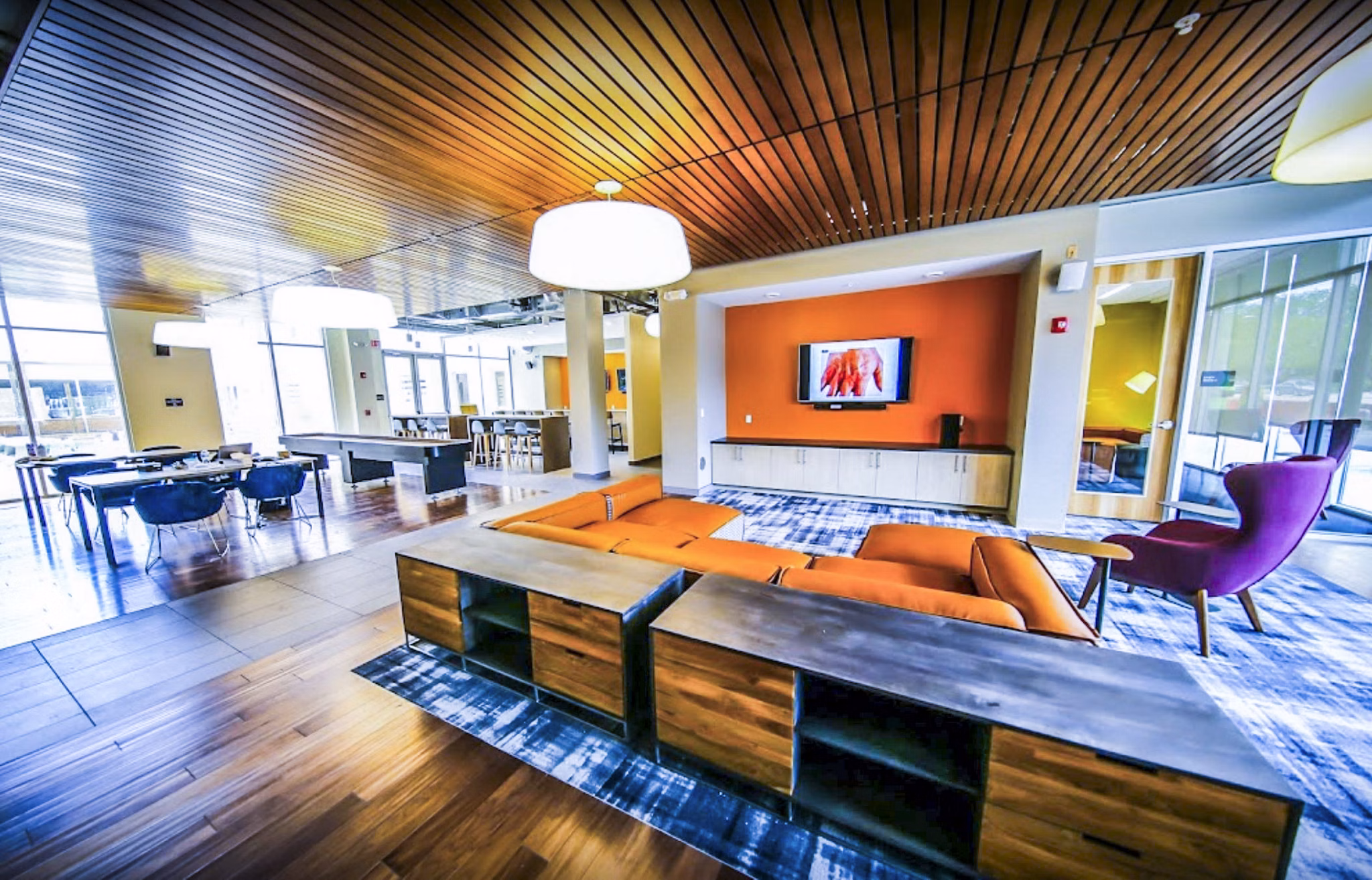 Stylish clubhouse featuring modern decor at The Edge Apartments